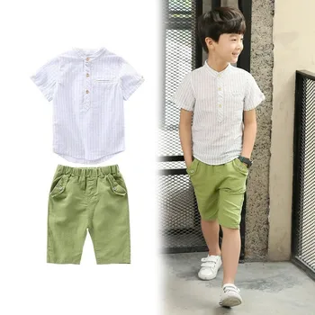 

2 Pcs Summer Set Cotton Linen Kids Shirts For Boys Pants Sets Boys Clothes Kids Cool Clothes Sport Suits For Boy Outfits
