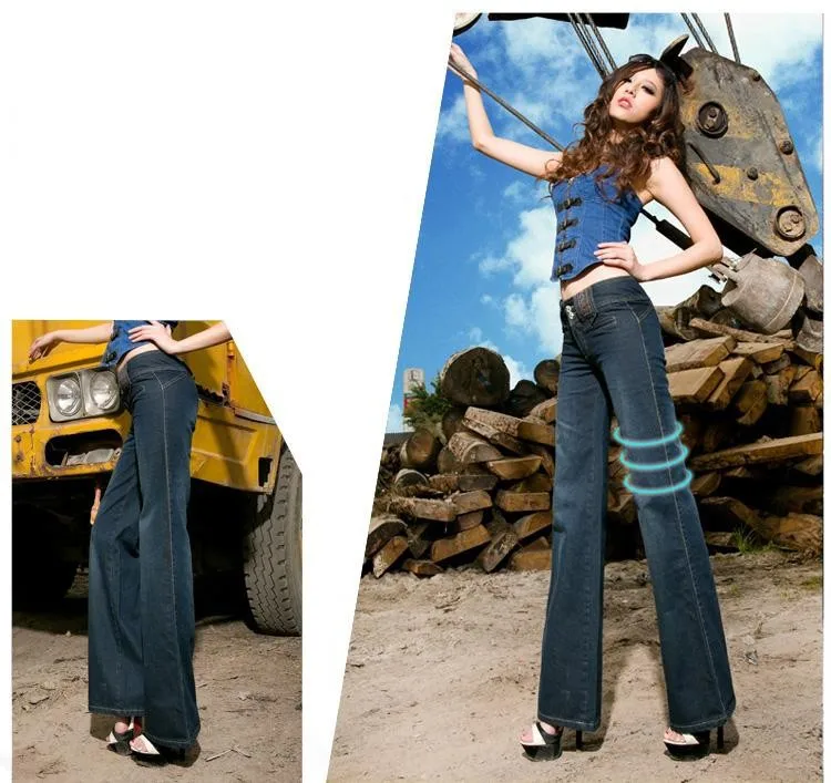 Высокое качество, продвижение размера плюс, женские джинсы с высокой талией, Широкие джинсовые штаны, расклешенные брюки