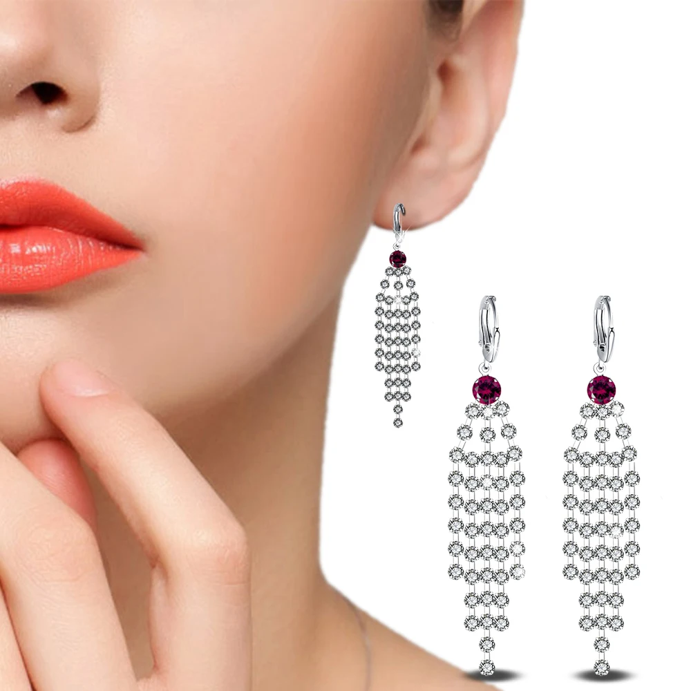 

Fashion Long Earrings White Crystal Earrings for Women Dangle Earring White Gold Plated Jewelry