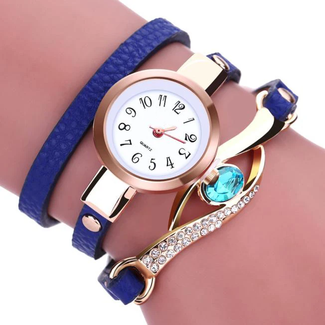 

Fashion Women Diamond Wrap Around Leatheroid Quartz Wrist Special Watch Temperament Good Gift Dropshipping High Quality A26