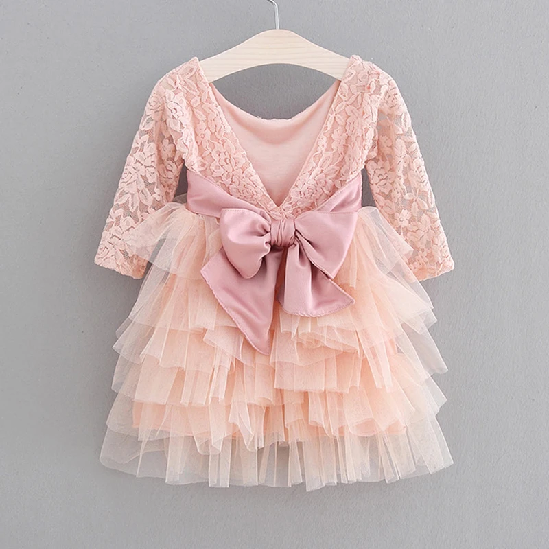 

Humor Bear Girls Dress 2019 Summer LaceTulle Cake Dresses Baby Clothes Lace Long-Sleeve Gown Princess Dress Baby Kids Girl Dress