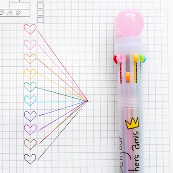 

1pcs Kawaii Crown Multi Color Ballpoint Pen Crystal ball 10 Refill In 1 Body Spot Liner Marker Stationery Office School A6976