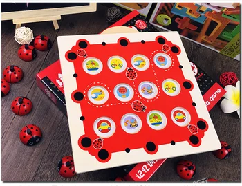 

Montessori IQ Exercise Development Toy Cartoon Memory Training Game Ladybug Design Chess Kids Wooden Puzzle Board Christmas Gift