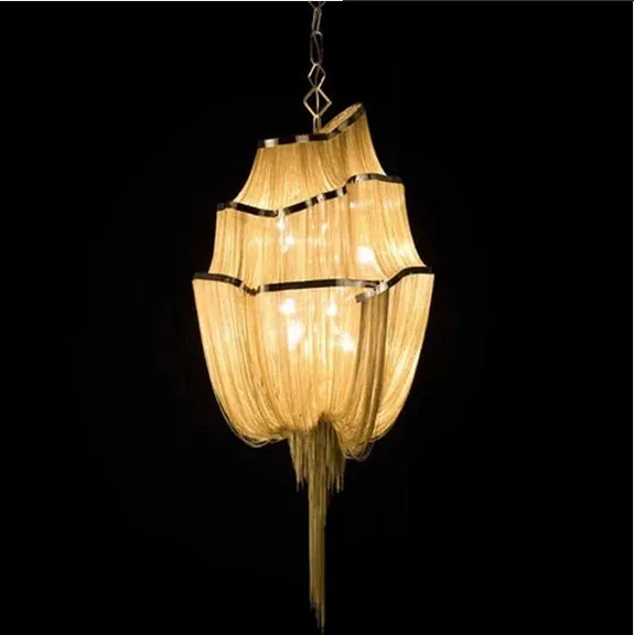 Pendant Lamp Design Cloth Lamps Led Lighting Stair Lampe Dining Chain Aluminium Stalacture Stairway Lantern Art Luxury Aluminum | Освещение