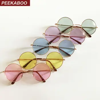 

Peekaboo vintage round sunglasses women male cheap sun glasses round men yellow blue green uv400 metal