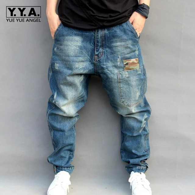 Dominerende Kære hver for sig Blue Hole Ripped Baggy Jeans Men Hip Hop Streetwear Skateboarder Denim Pants  Men's Loose Fit Plus Size Hiphop Jeans Size S-4xl - Jeans - AliExpress