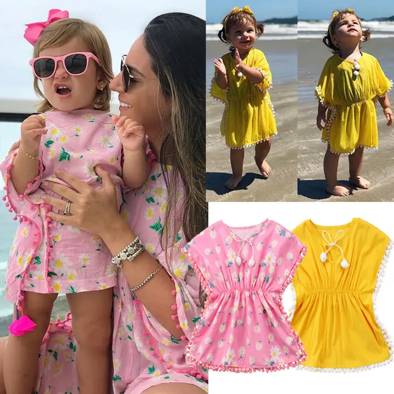 

Fashion Kids Baby Girls Dress Beach Taseel Sundress Flower Fringe Dresses Bikini Cover Up Swimwear Dress 6M-5Y