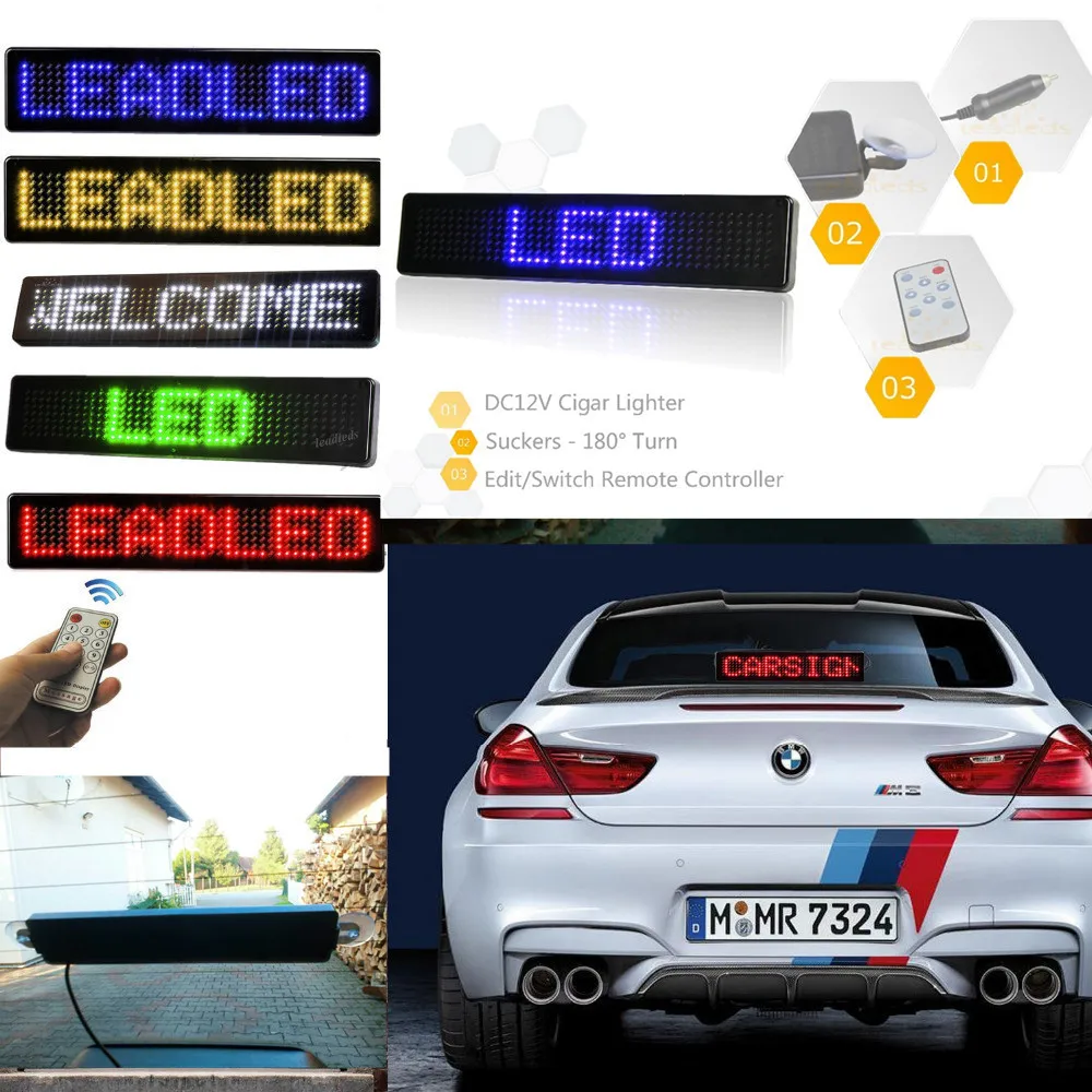 Red 12V LED Car sign Scrolling Display Board with Remote Could Store 9 Pieces of Information