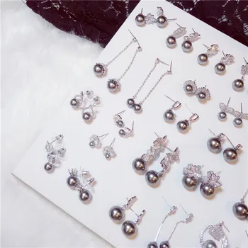 

Vintage Drop Earrings For Women S925 Sterling Silver 9-10mm Gray Freshwater Pearls Ear Studs Fine Jewelry Temperament Aretes