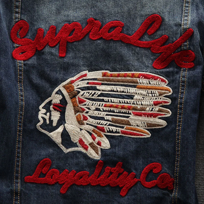 Vintage Deisgner Fashion Men Jacket Indian Chief Pattern Embroidery Retro Denim Jacket Men Coats Streetwear Hip Hop Jacket homme Vintage Deisgner Fashion Men Jacket Indian Chief Pattern Embroidery Retro Denim Jacket Men Coats Streetwear Hip Hop Jacket homme
