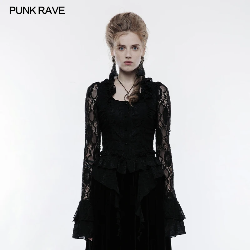 

Punk Rock Steampunk Victorian Gothic Lace Sexy Women Long Sleeves Fashion Tee Shirt WY829