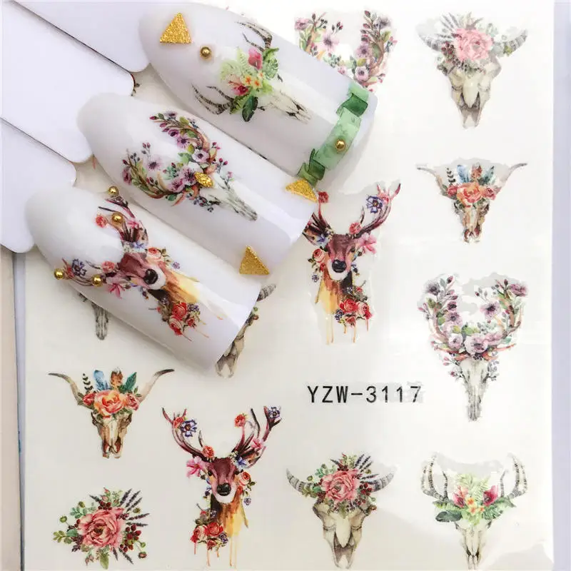 FWC 1 Sheet Christmas Snowflake Nail Sticker Santa Claus Deer Pattern Transfer Sticker Manicure Nail Art Decals