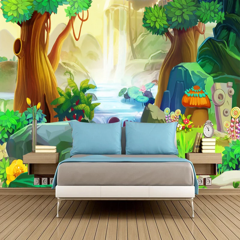 Пользовательские 3D Настенные обои мультфильм большое дерево лес река настенные росписи детская комната спальня фон фото обои Декор Papel Tapiz