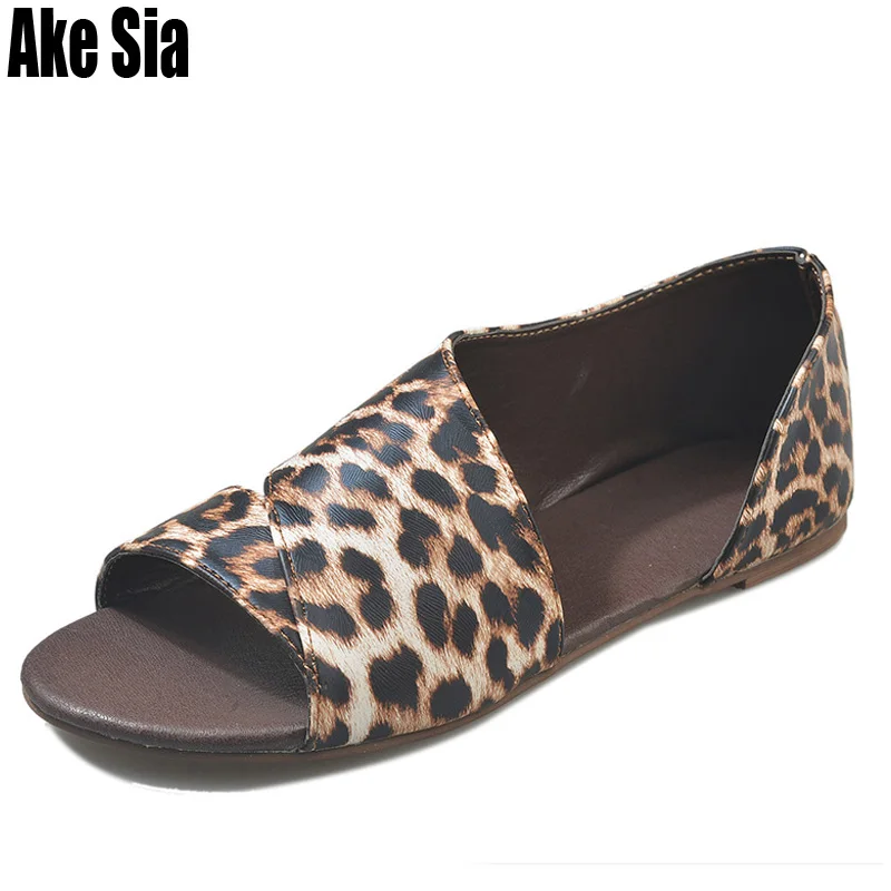 

New Sexy Leopard Print Peep Toe Fashion Female Women Girl Casual Flat Hollow Out Ladies Casual Slippers Scuff Sandals Shoes A773
