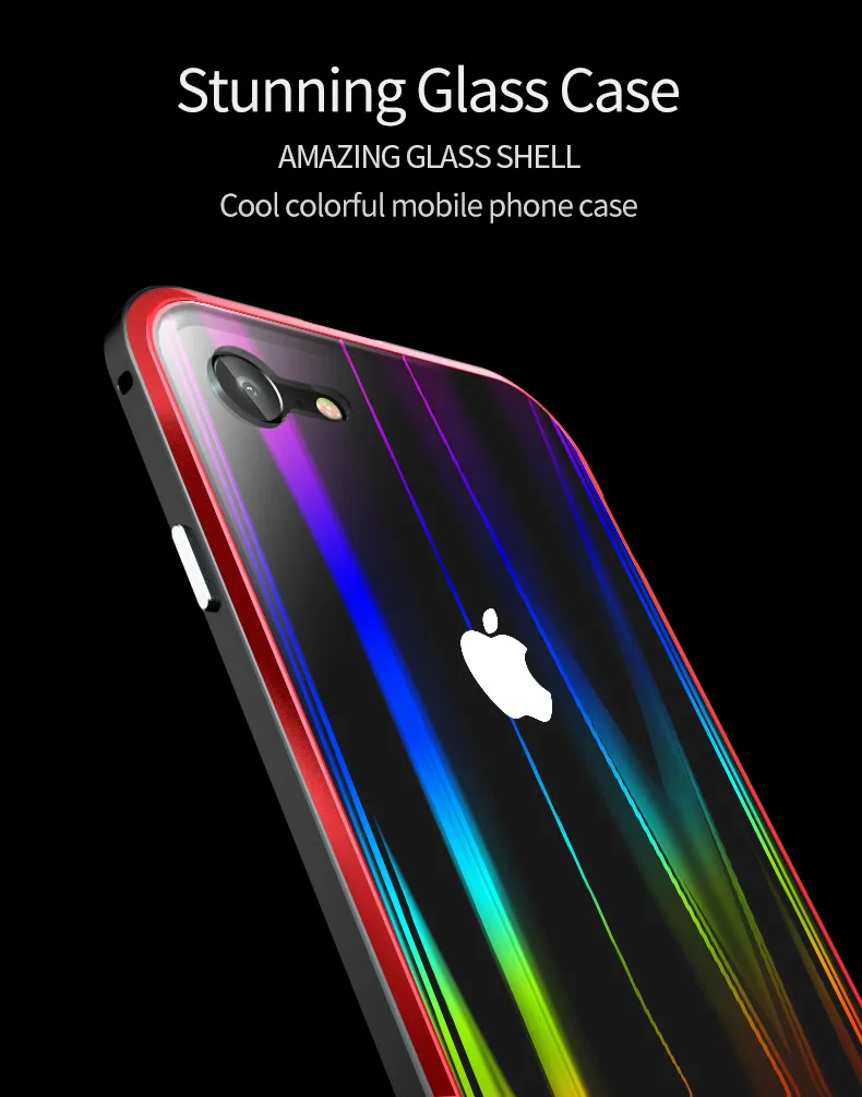 LUPHIE красочный лазерный чехол Aurora для iPhone X XS 8 7 Plus роскошный чехол s Прозрачная Стеклянная задняя крышка для iPhone 8 7 Plus металлический бампер