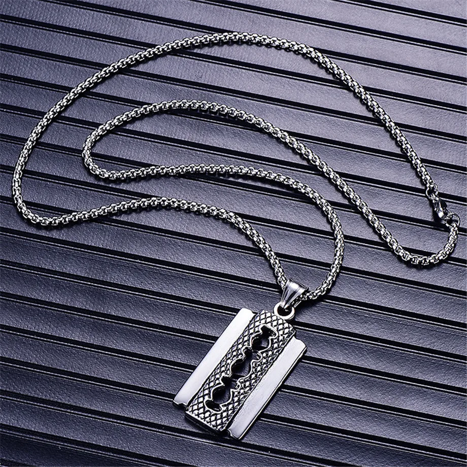 Punk Razor Blade Pendants Necklaces Gold Color Stainless