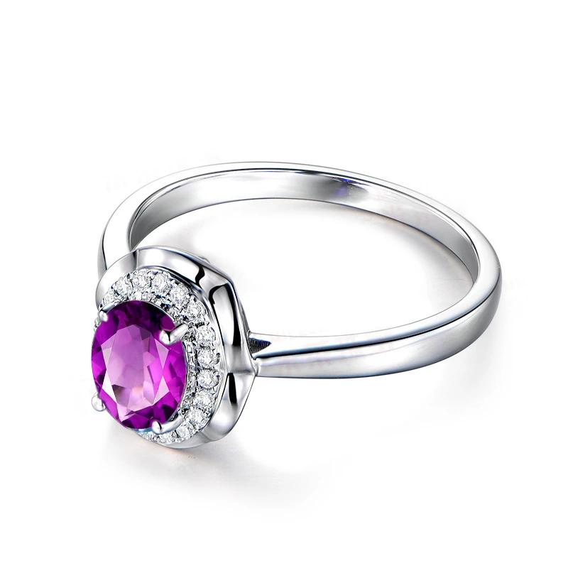 AINUOSHI Natural Amethyst Flower Halo Ring Pure 925 Sterling Silver Gemstone Ring 1.25ct Oval Cut Engagement Jewelry Women Ring