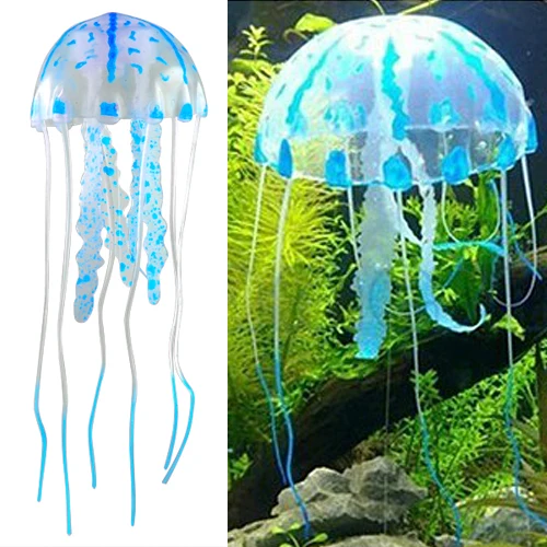 

Blue Glowing Silicone Gel Jelly Fish Aquarium Supplies Fish Tank Decoration, Artificial Jellyfish Ornament Fish Tank Decoration
