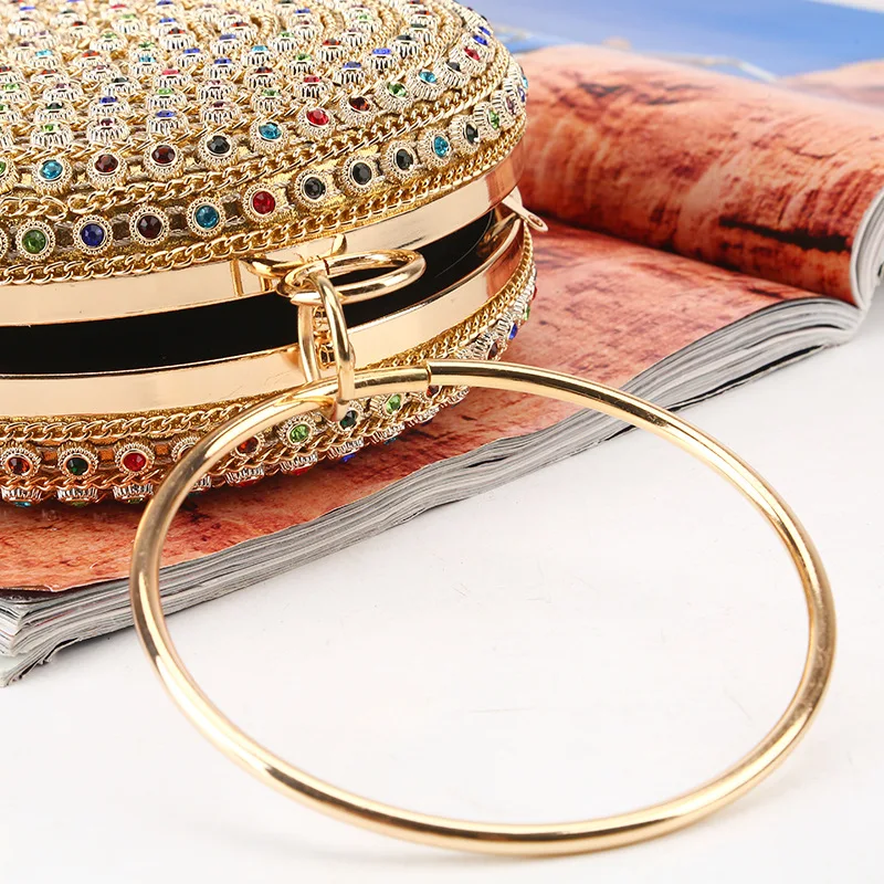 CICICUFF Colorful Diamond Evening Bag Round Ball Fashion Designer Gold Clutch Purse Handbag Wedding Bridal Chain Messenger Bag