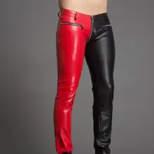 28-39 Новые Мужская одежда стилист личности модные Цвет столкновения молния плотный кожа Штаны этап певица костюмы