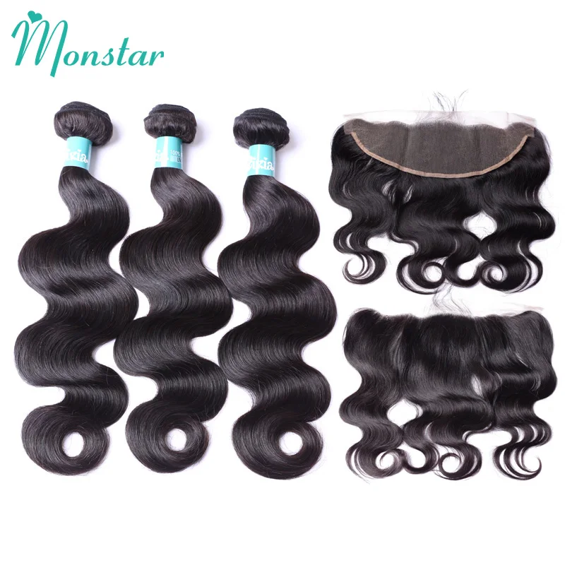 

Monstar Peruvian Body Wave Bundles with Frontal 100% Unprocessed Wavy Remy Hair Ear to Ear Lace Frontal Closure with Bundles