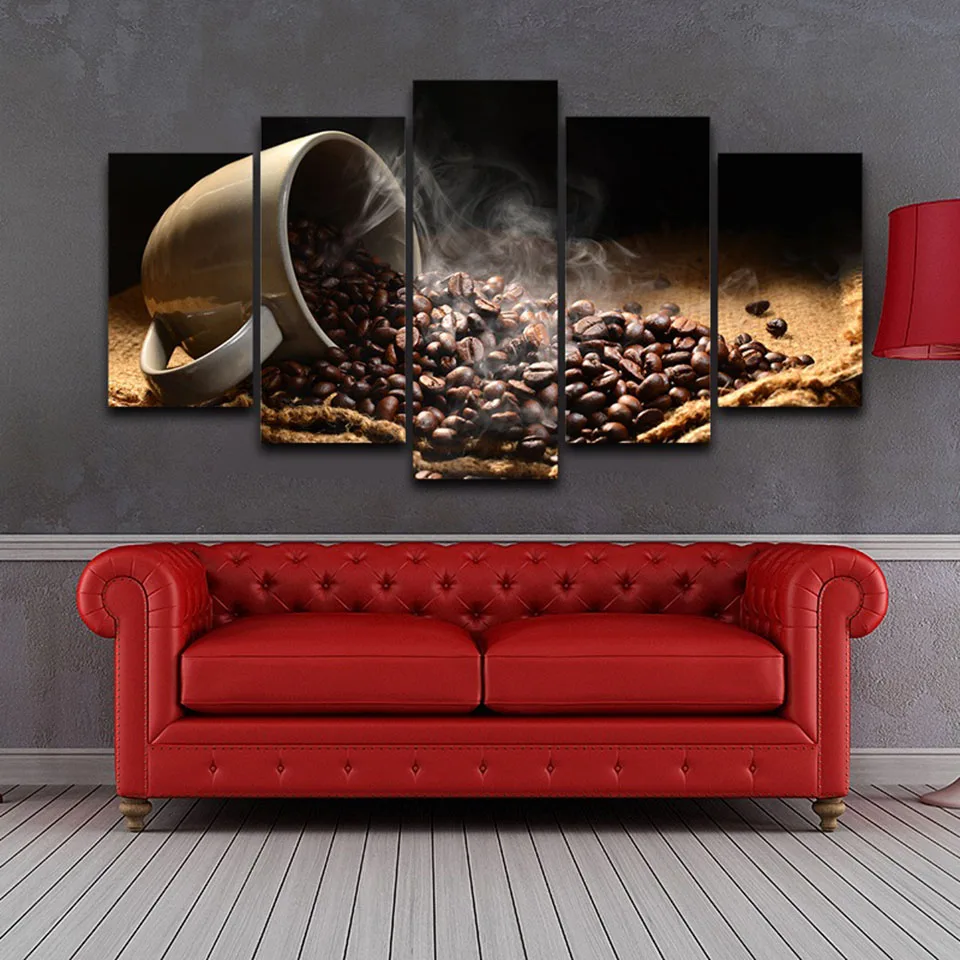 Картина на холсте кухня стены искусства 5 шт. Ароматные кофейные зерна картины модульная HD печать плакат Ресторан домашний декор рамки