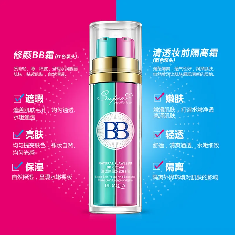 BIOAQUA двойная труба BB тональный крем увлажняющий, питательный помада цвет BB крем телесный макияж Younth 25 г* 2
