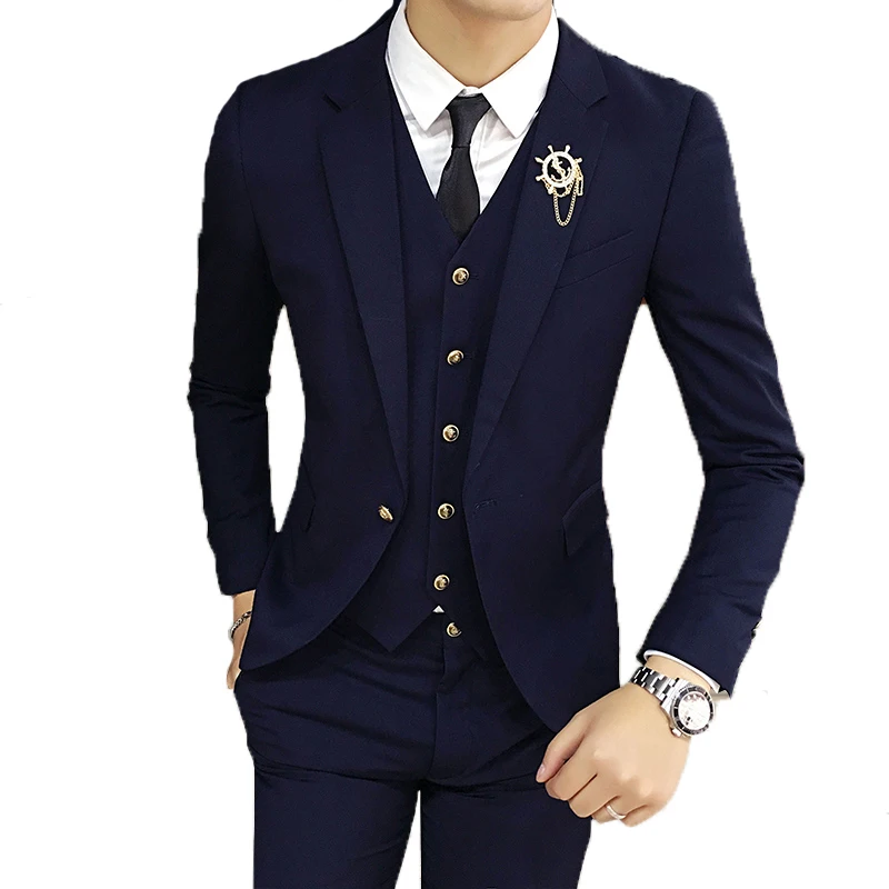 

2019 Wedding Suits For Men Notched Collar Slim Fit 3 Pieces (Jacket +Vest+Pants) Custom Made Wedding Groom Prom Tuxedos Suits