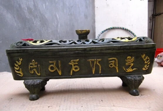 

Collectible bronze lion statue S0148 6 Tibet Buddhism Temple Copper Bronze Carved lotus flower Censer incense burner B0403