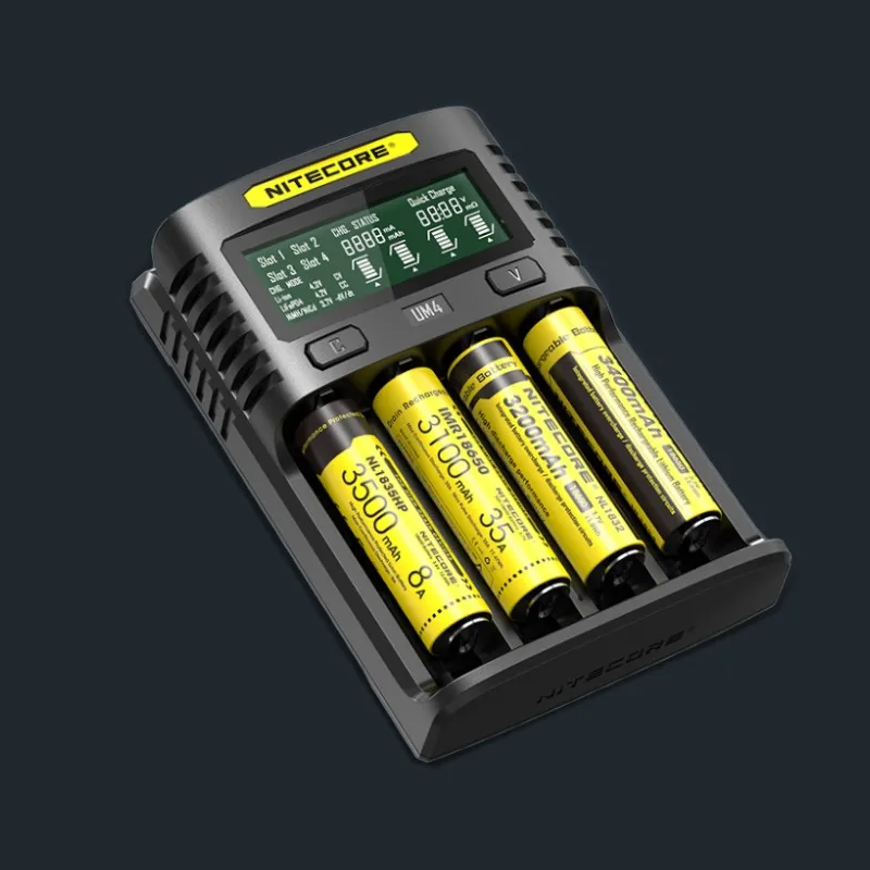 Günstige NITECOR UM4 UM2 C4 VC4 LCD Smart Batterie Ladegerät für Li Ion IMR INR ICR LiFePO4 18650 14500 26650 AA 3,7 1,2 V 1,5 V Batterien D4