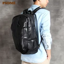 PNDME большой емкости из натуральной кожи Черный рюкзак для мужчин и женщин высокое качество воловья дорожная сумка дизайнерская сумка для ноутбука