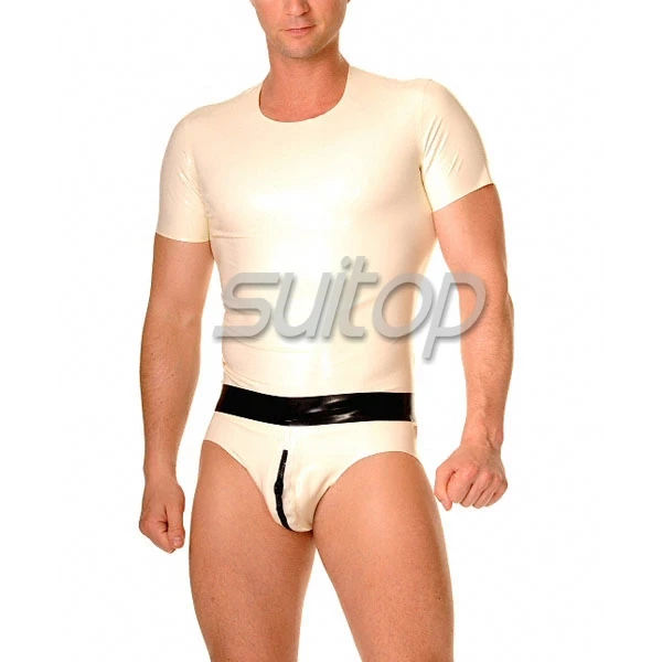 Белый натуральный каучук одежда из латекса Топ футболки для мужчин