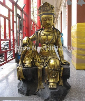 

xd 00723 32"Tibetan Collect Folk Copper Bronze gilt Guan Yin Kwan-yin Buddha statue