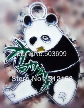 

s3654! Free Shipping 100Pcs/Lots Alloy Cloisonne enamel Bamboo Panda hold alloy jewelry accessories Charms