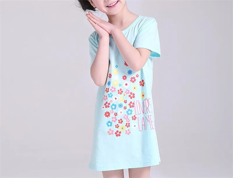 От 4 до 14 лет хлопок Дети Девочки ночные рубашки Новая Пижама Платье домашняя пижама для подростков детская одежда для сна для маленьких девочек летняя одежда