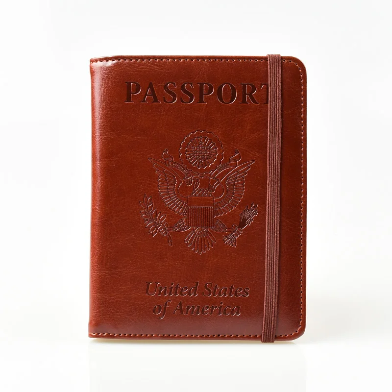 HEQUN Анти RFID Блокировка паспорта держатель США PU кожа эластичное покрытие органайзер для паспорта многофункциональный Американский чехол для паспорта - Цвет: Brown