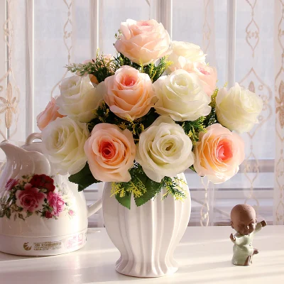 Современная керамическая ваза+ искусственный цветок, украшение для дома, статуэтка для гостиной, настольная Роза, искусственный цветочный горшок, декоративная ваза, искусство - Цвет: style 18