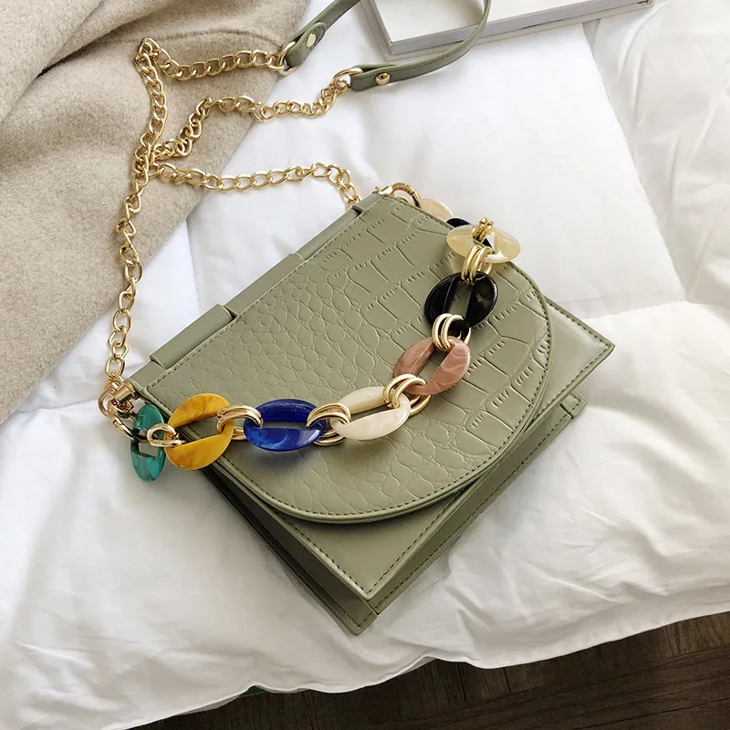 

Stone pattern bag female 2019 new wave Korean version of the wild single shoulder slung fashion handbag chain small square bag