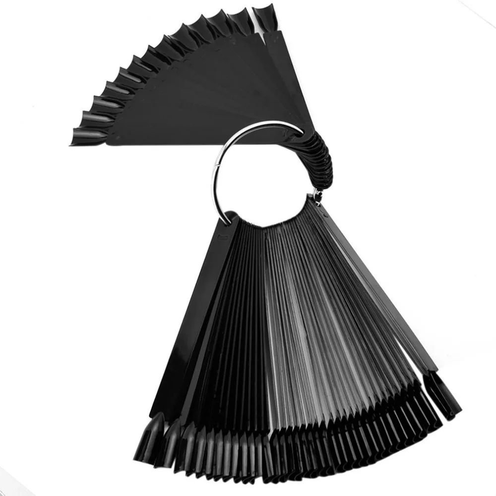 

50Pcs Black Nail Art Tips Display Practice Stick Fan Shaped Board False Training Round Hoop Wheel UV Gel Polish Manicure Tools