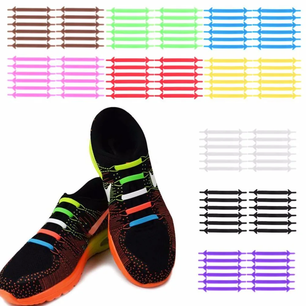 12Pcs/Set Creative Shoelace Unisex Women Men Athletic Running No Tie Shoelaces Elastic Silicone Shoe Lace All Sneakers 9 Colors