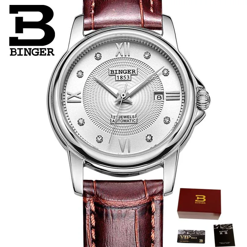 Hot Fashion Binger Original Top Brand Women Dress Luxury Automatic Mechanical Watch Self-Wind Leather relogio montre femme - Цвет: Men watch 05