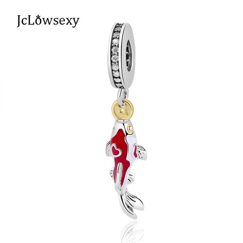 

New Authentic 925 Sterling Silver Bead Charms Koi Lucky Implied Meaning Fit Pandora Bracelets Diy Women Jewelry Making