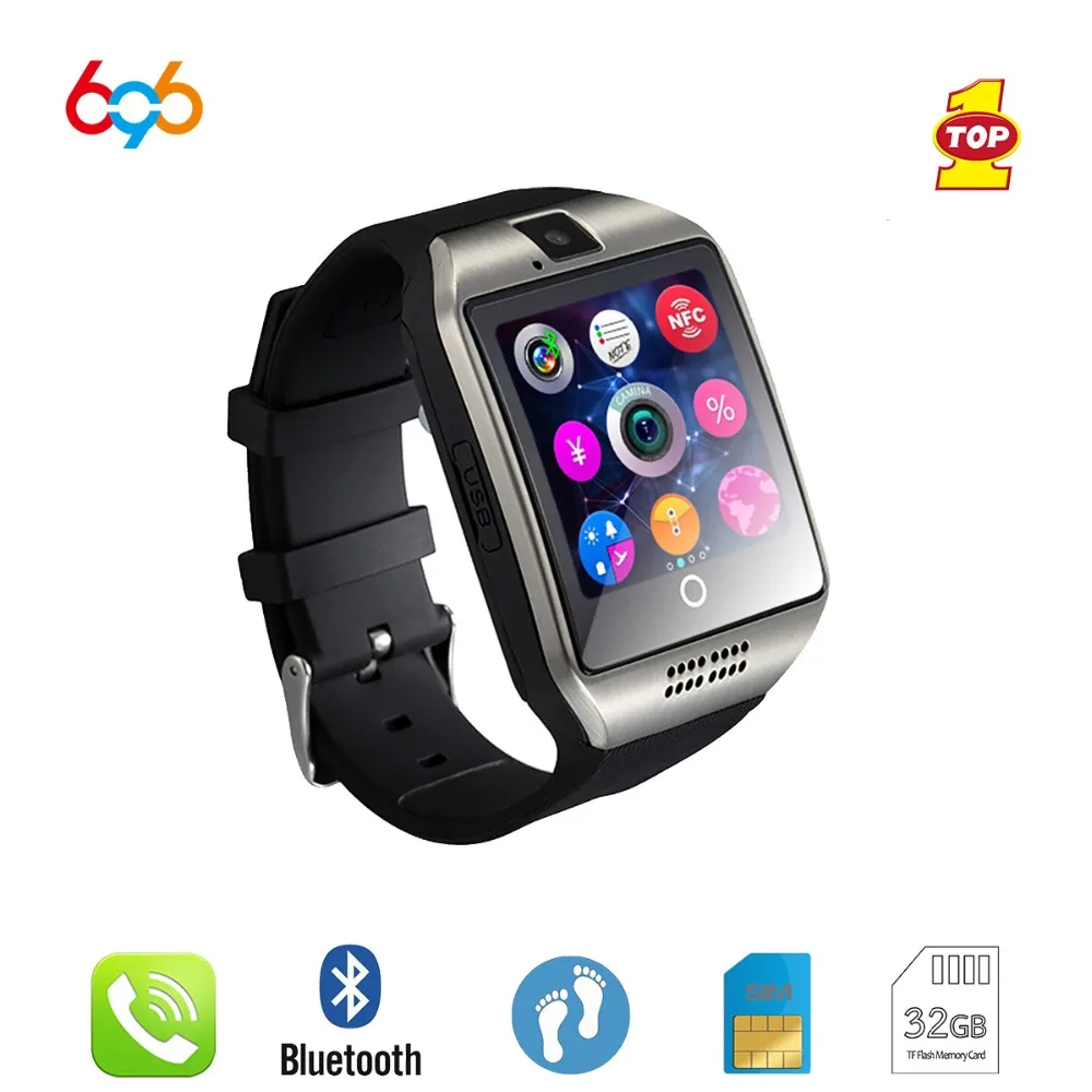 

696 NEW Smart Watch Q18 Clock Sync Notifier Support GSM Sim Card Bluetooth Connectivity Android Phone Smartwatch Sport pedometer