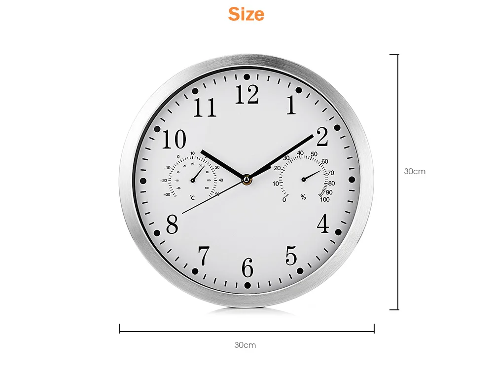 Бесшумные Кварцевые Металлические настенные часы с термометром, гигрометром, бесшумным механизмом, без тиканья, домашний декор, дизайн