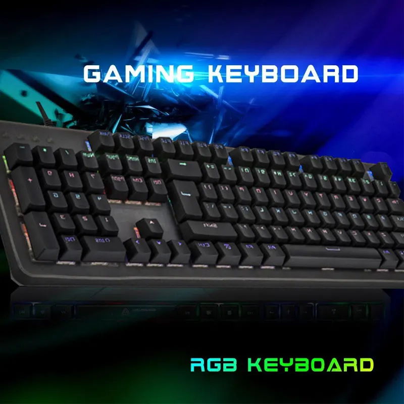 

2018 New 104 Key Full Backlit Mechanical Keyboard USB Keyboard Waterproof Durable Anti-Ghosting Keys Black/Blue Switches