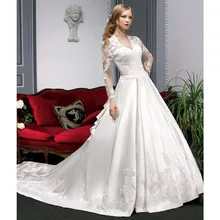 Custom Made Novia 2017 White/Ivory Satin Applique Long Sleeve Lace Wedding Dress Vestido De Casamento