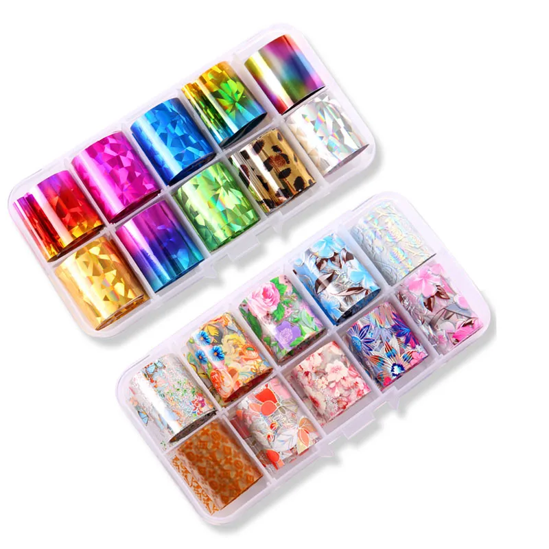 

10pcs/Set Holographic Nail Foil for Nails Art Laser Sticker Manicure Template Colorful 3D Patterns DIY Nail Decal Tools