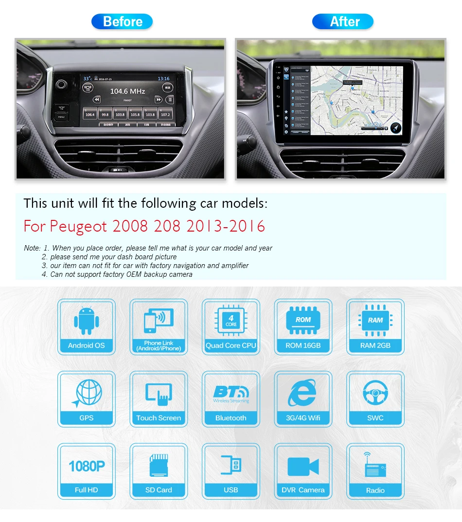 Cheap 10.1" Android 8.1 Car Multimedia Player GPS for Peugeot 2008 208 2013 2014-2016 radio stereo navigation Peugeot10TKF22L 2