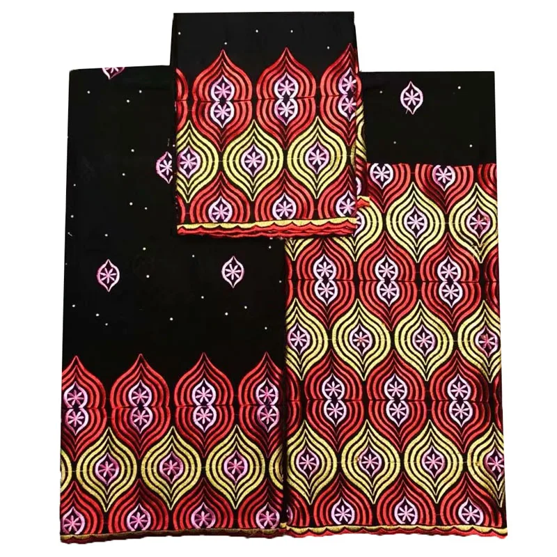 

7yards 2018 New arrival African Bazin Riche Getzner fabric with Embroidery lace for dress Red Black J201