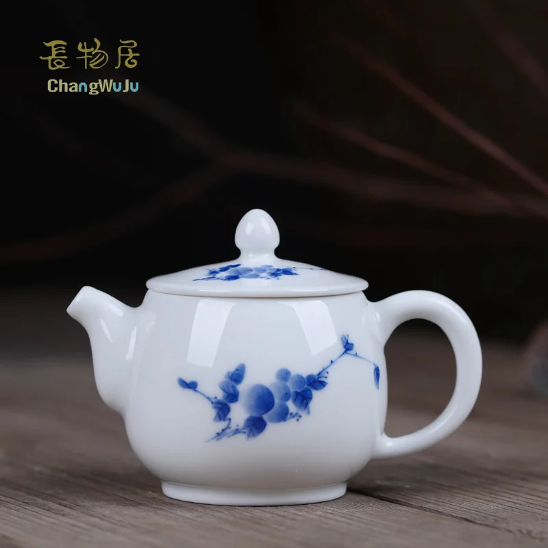 Красивый китайский чайник Changwuju фарфоровый ручной работы с сине белым